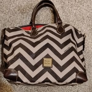 Dooney & Bourke Chevron Satchel in Brown and Cream